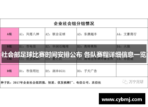 社会部足球比赛时间安排公布 各队赛程详细信息一览
